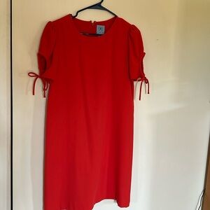 Red puff tie sleeve dress